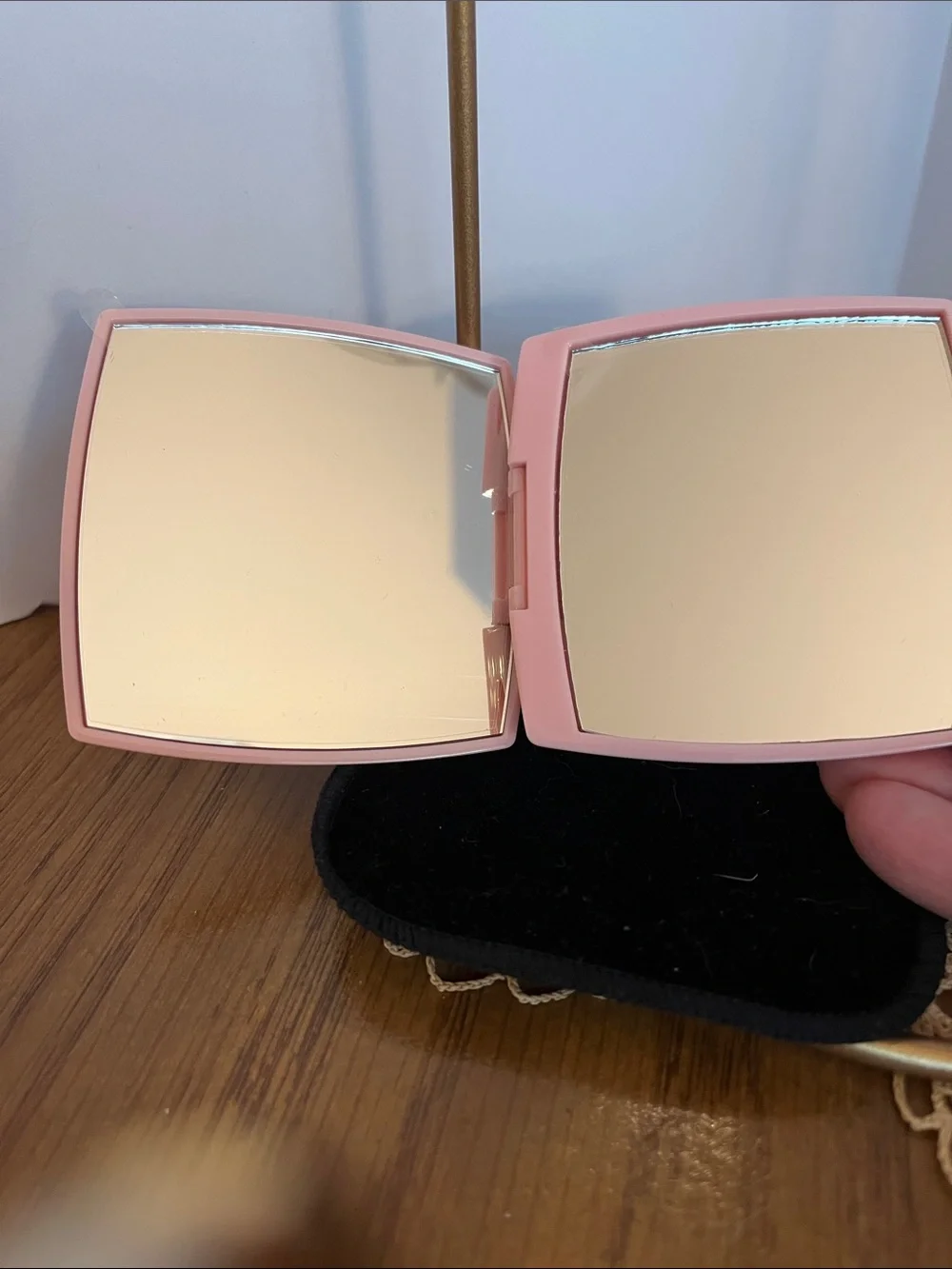 CHANEL Pink Compact Mirror with Black CC Logo case
